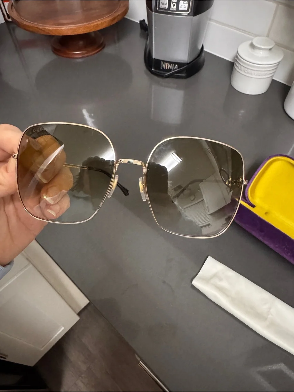 Gucci GG0879S Gold Frame Sunglasses with Yellow-Tinted Lenses - Picture 11 of 14